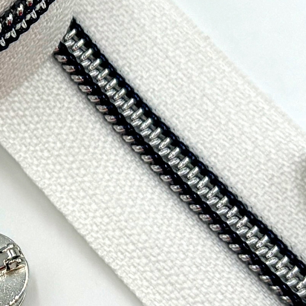 Reißverschluss Weiß Silber Navy